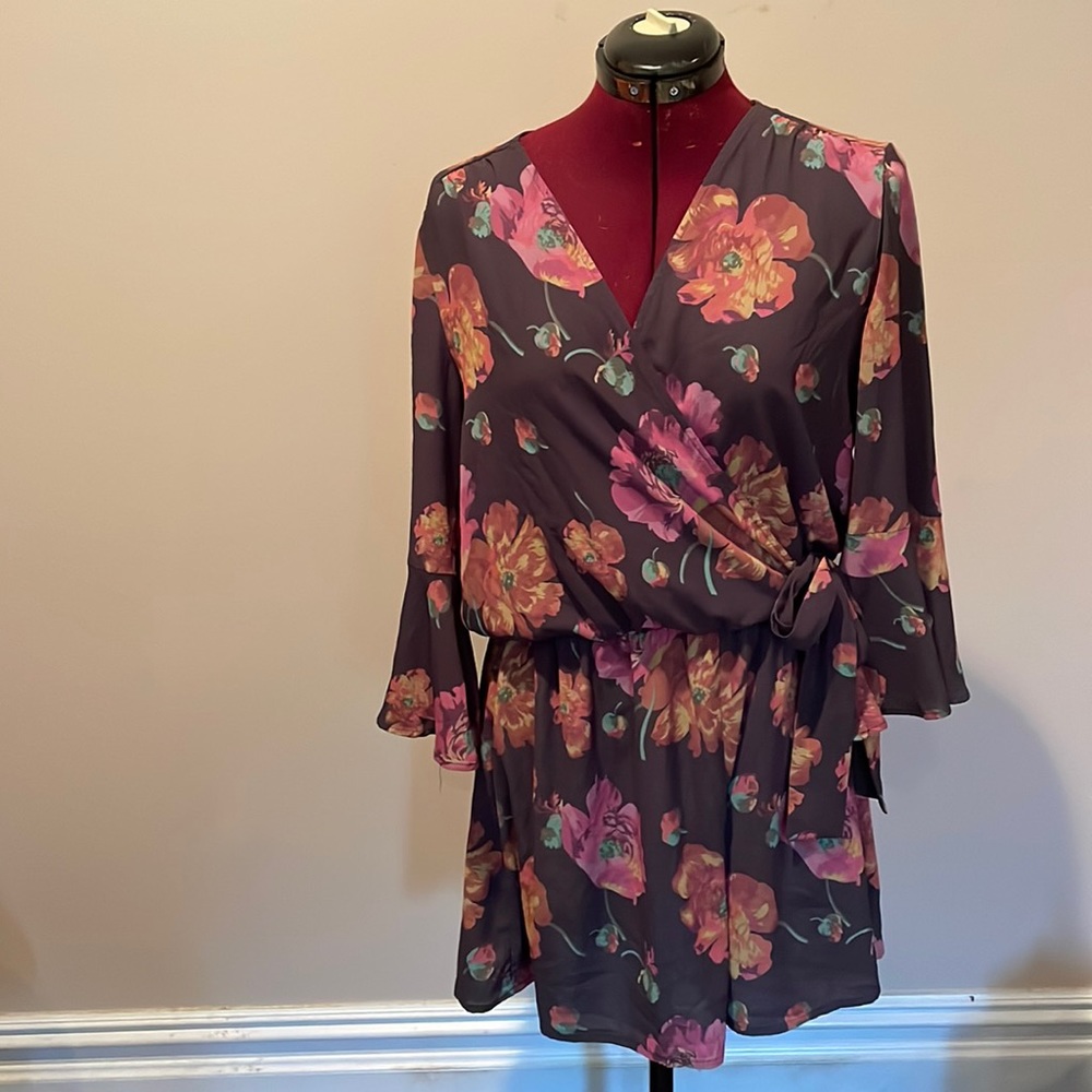 Floral Romper with Accented Sleeves